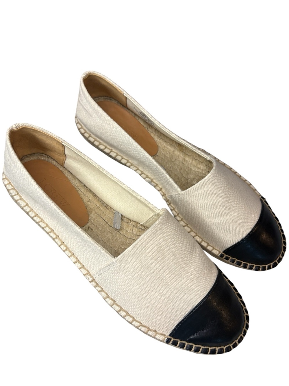 J. Crew Cream Canvas Espadrilles with Black Cap Toe